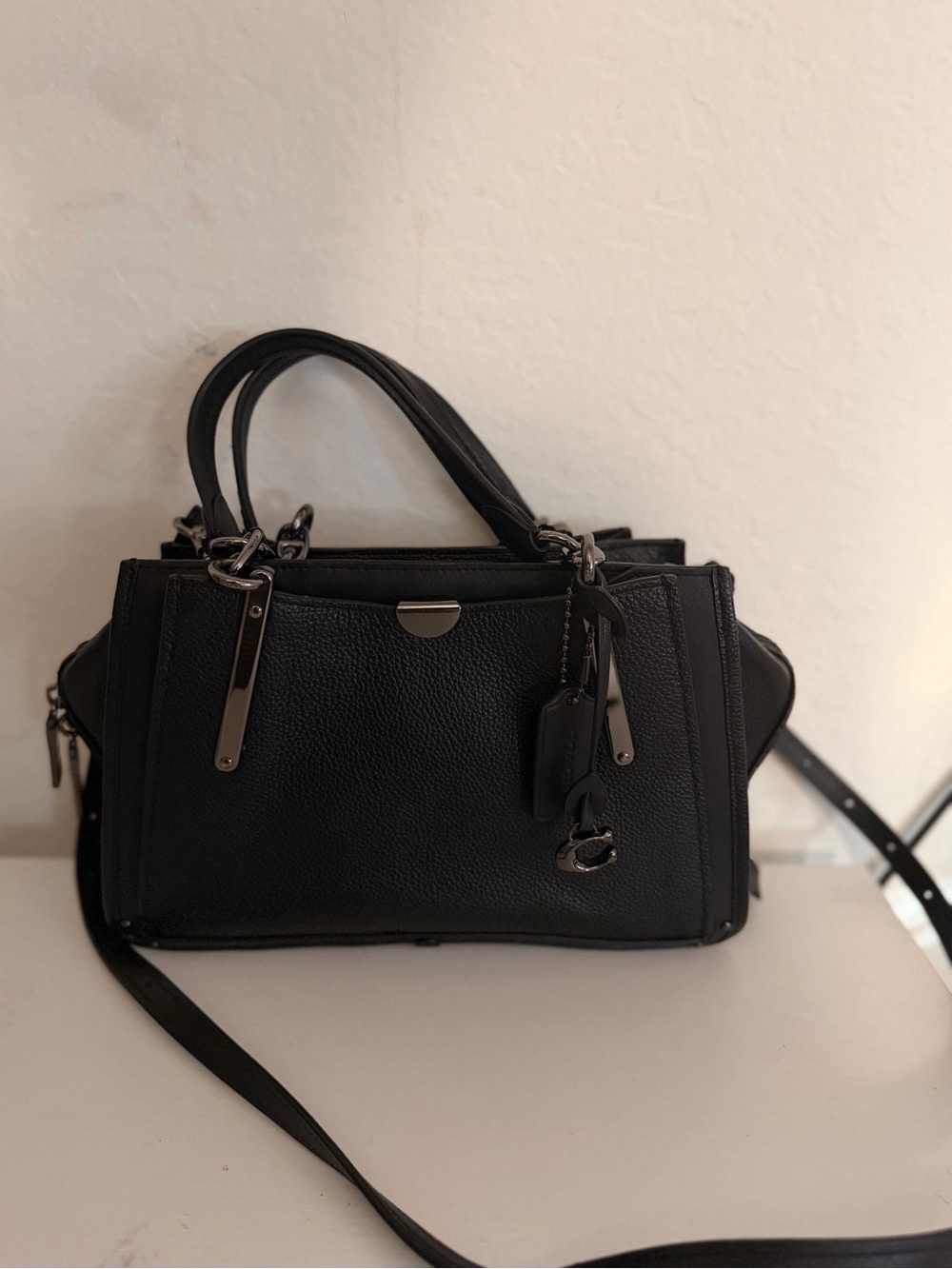 Coach Black Pebbled Leather Tote Satchel